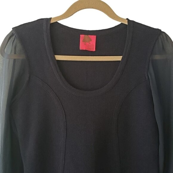 Juliette Longuet Navy Blue Wool Blend Mini Dress Knit With Silk Sleeves - Picture 3 of 6